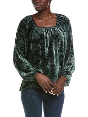 Johnny Was Jade Natalia Silk Blend Emerald Green Velvet Burnout Blouse Size M